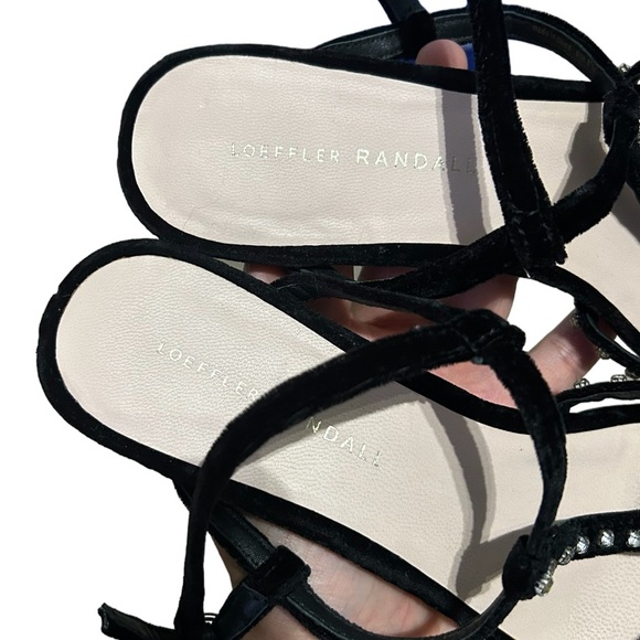 LOEFFLER RANDALL Elena Crystal Embellished Velvet Sandals T strap Formal Fancy - Picture 3 of 5